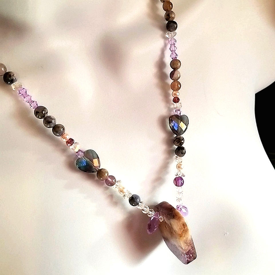 Natural Amethyst Swarovski Ordered Crystal And Stone Necklace 50$